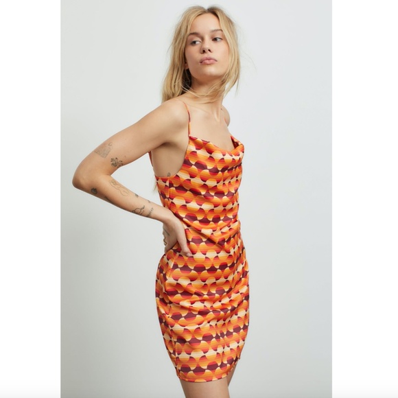 NWT Urban Outfitters UO Mallory Cowl-Neck Slip Dress in Orange Size XS Satin - Picture 2 of 6